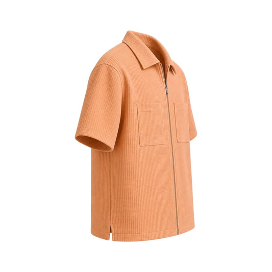 Gift Expression Inc Ribbed Peach Zip Up Casual Shirt Medium Size