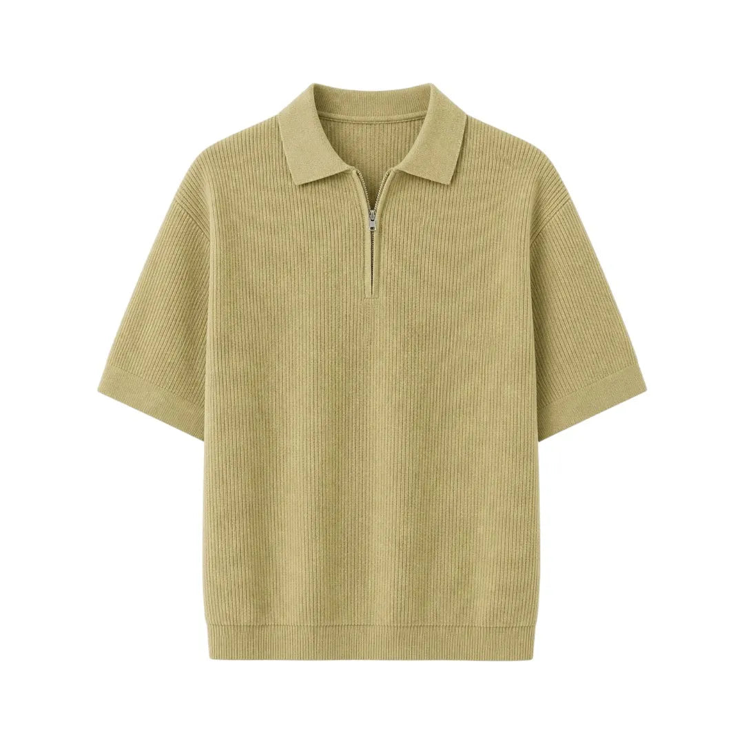 Gift Expression Inc Ribbed Knit Zip Collar Polo Shirt Medium Fit