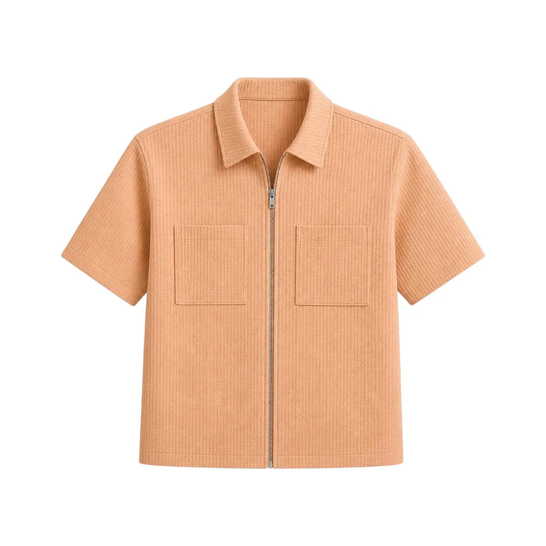 Gift Expression Inc Ribbed Peach Zip Up Casual Shirt Medium Size